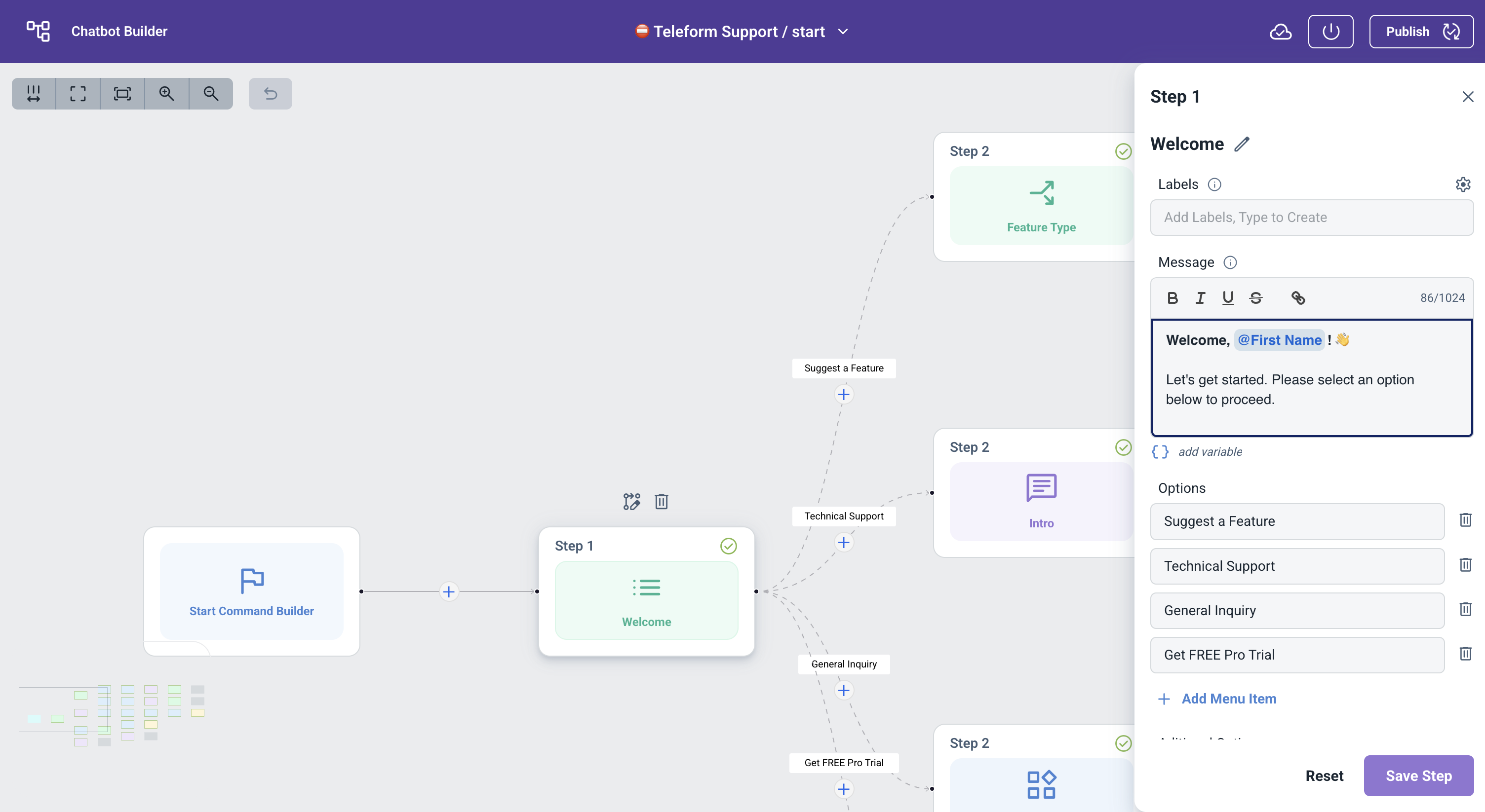 Options Menu Node Example