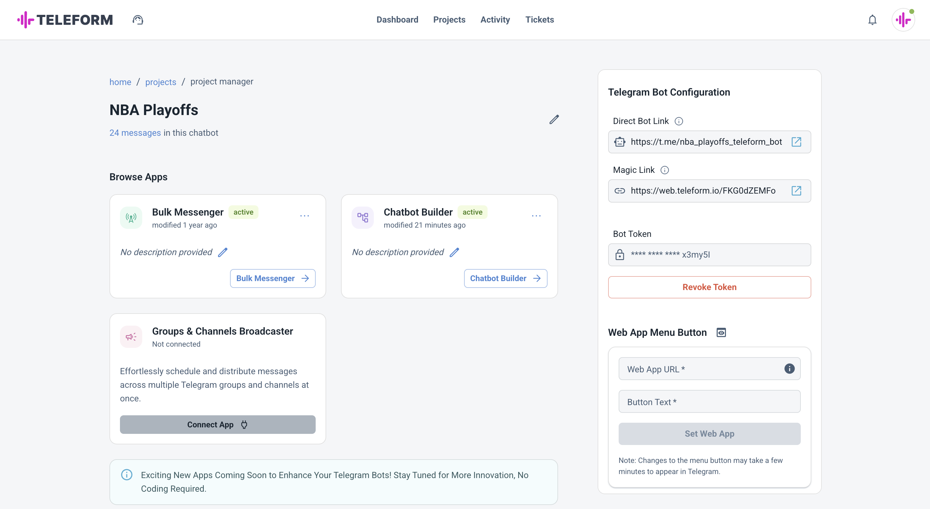 Project Settings Page